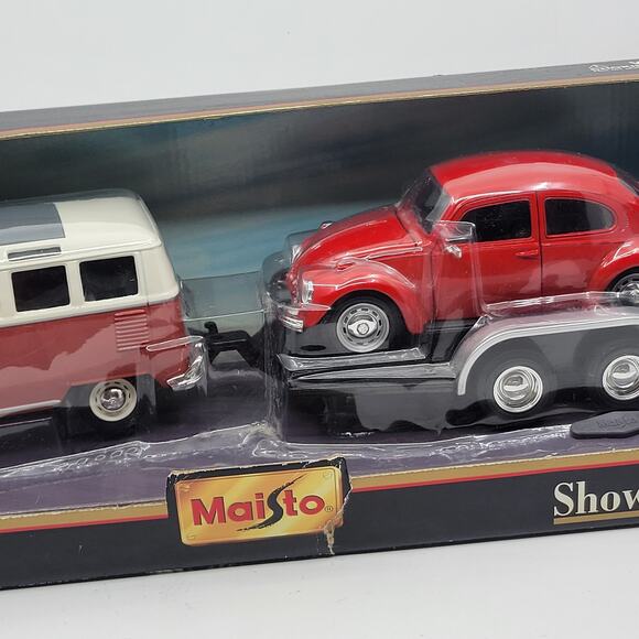 Maisto Road & Track Die Cast  Red Volkswagen Van Samba with VW Beetle New sealed - Picture 4 of 12